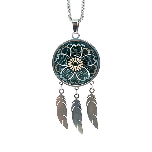 Dreamy Daisy Feather Dreamcatcher Necklace - Picture 5 of 11